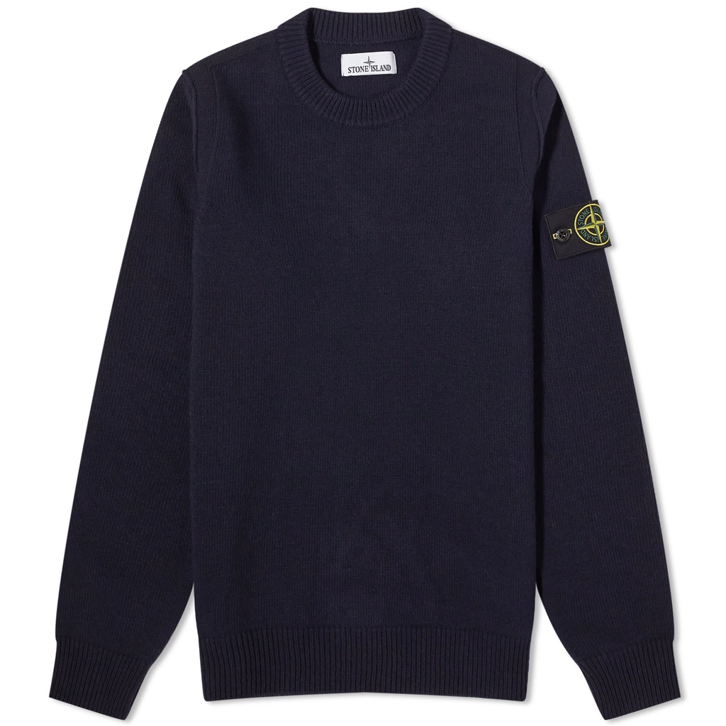 Stone Island Men's Reverse Seam Lambswool Crew Knit Navy Blue